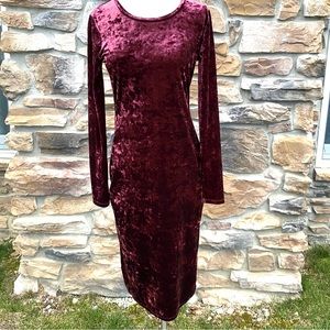Michael Kors Crushed Velvet Cordovan Slim Fit Crewneck long-sleeve Dress